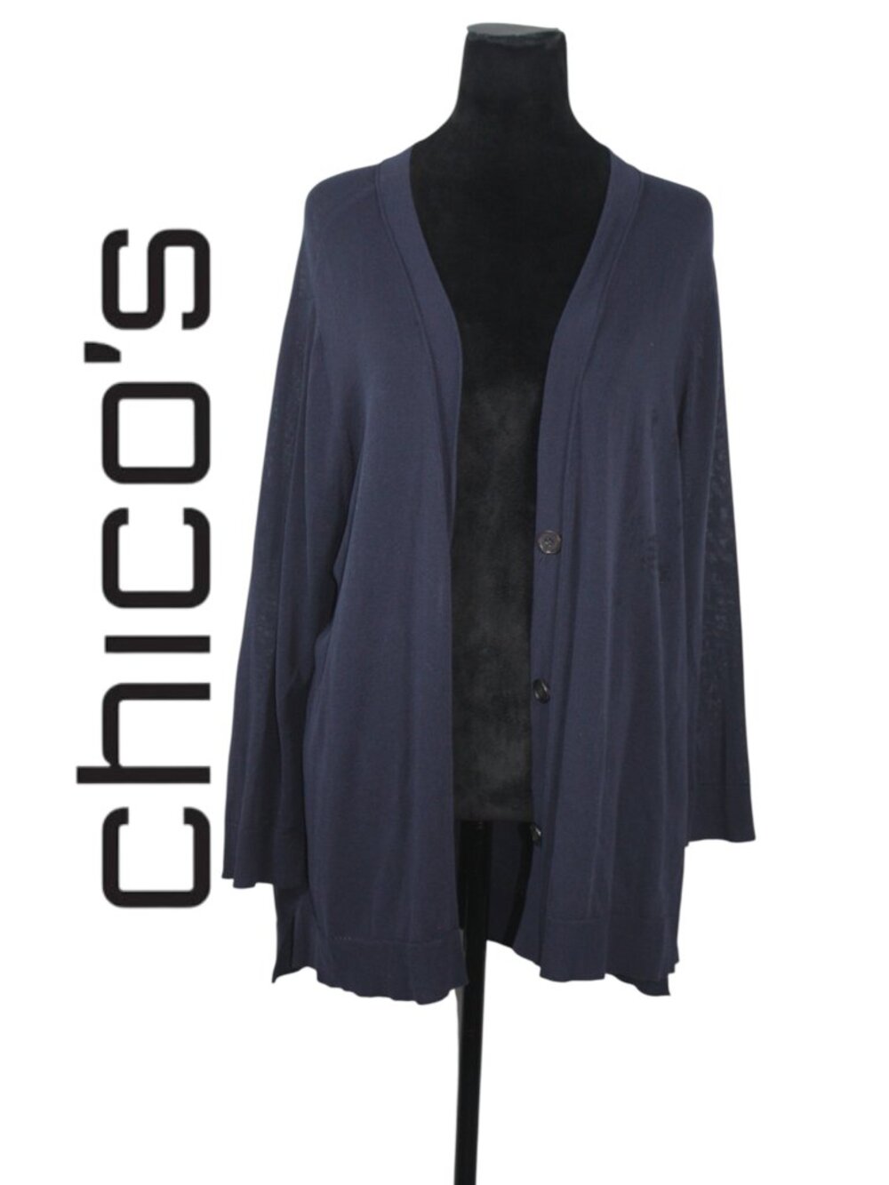 Chico's Navy Lightweight Fine Knit Cardigan with Buttons Size 3